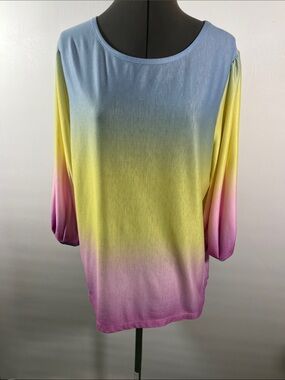 Women's Ombre Scoop Neck Top in Pastel Blue, Yellow & Pink Size XL